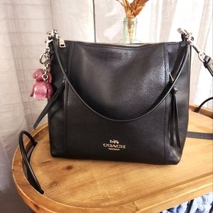 Coach Hobo bag in Black with Silver Hardware. Rose bag charm included.